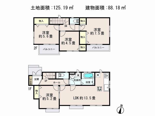 Floor plan. (D Building), Price 33,800,000 yen, 4LDK, Land area 125.19 sq m , Building area 88.18 sq m