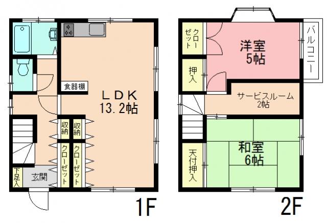 Floor plan. 14.8 million yen, 2LDK+S, Land area 91.65 sq m , Building area 63.61 sq m