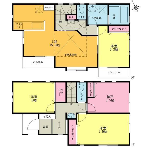 Floor plan. Please call up to alpine industry 0800-603-0604 [Toll free]    It is a flat 15-minute walk to "Nakanoshima Station. Large 4LDK of all building two-storey. It is a popular counter kitchen. City gas. "