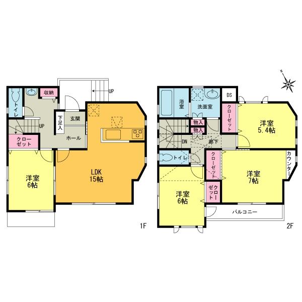Floor plan. (1 Building), Price 43,800,000 yen, 4LDK, Land area 88.56 sq m , Building area 102.23 sq m