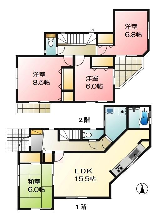 Floor plan. (5 Building), Price 34,800,000 yen, 4LDK, Land area 133.2 sq m , Building area 105.05 sq m