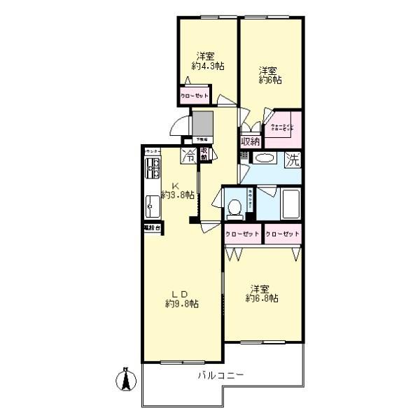 Floor plan. 3LDK, Price 26,900,000 yen, Footprint 72.5 sq m , Balcony area 10.05 sq m