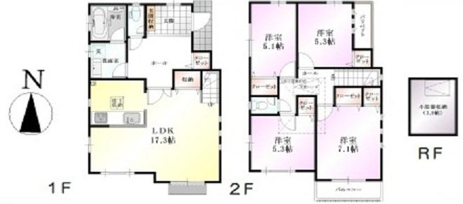 Floor plan. (22 Building), Price 37,300,000 yen, 4LDK, Land area 126.38 sq m , Building area 100.2 sq m