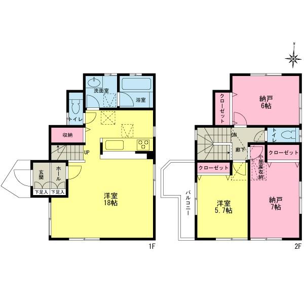 Floor plan. 29.5 million yen, 1LDK+2S, Land area 84.53 sq m , Building area 87.76 sq m counter kitchen LDK18 Pledge