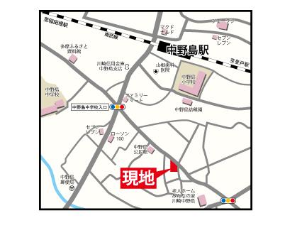 Local guide map. Is a flat road with no one hill from the station. Shopping street is also located in the lively town. 