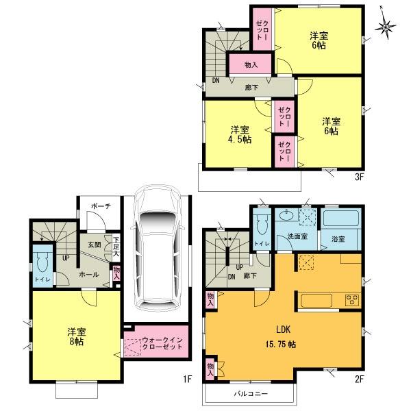 Floor plan. (1 Building), Price 49,800,000 yen, 4LDK, Land area 70.11 sq m , Building area 105.98 sq m