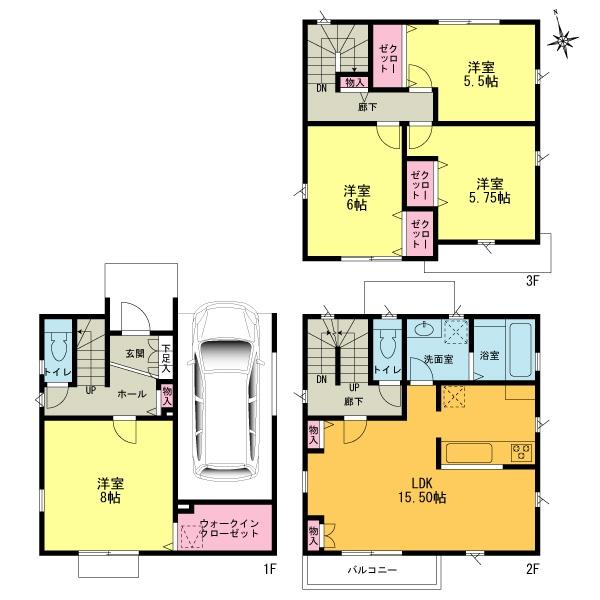 Floor plan. (Building 2), Price 47,800,000 yen, 4LDK, Land area 70.11 sq m , Building area 105.98 sq m