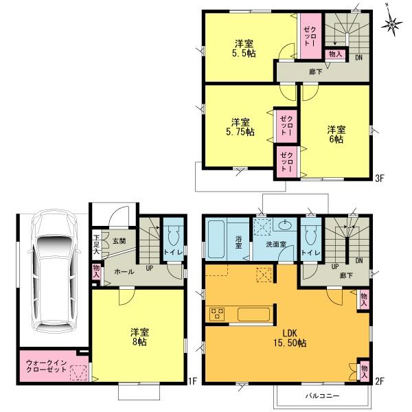 Floor plan. (5 Building), Price 46,800,000 yen, 4LDK, Land area 70.11 sq m , Building area 105.98 sq m