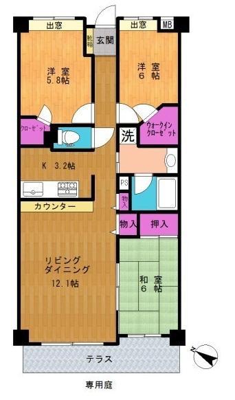 Floor plan. 3LDK, Price 26,800,000 yen, Occupied area 73.29 sq m Private garden!