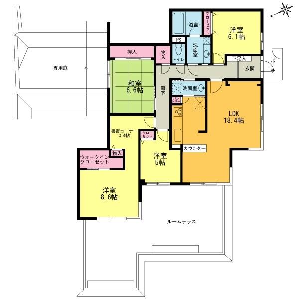 Floor plan. 4LDK, Price 35,800,000 yen, Footprint 111.37 sq m , Balcony area 37.49 sq m new interior renovation Private garden ・ Roof terrace 7 floor of the south-west angle of the room Upstairs without room