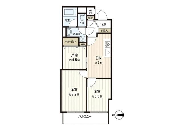 Floor plan. 3DK, Price 14.8 million yen, Footprint 51.5 sq m , Balcony area 5.52 sq m