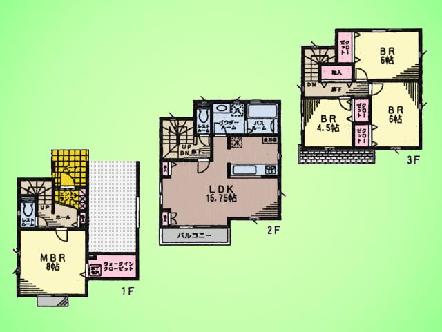 Floor plan. (1 Building), Price 49,800,000 yen, 4LDK, Land area 70.11 sq m , Building area 105.57 sq m