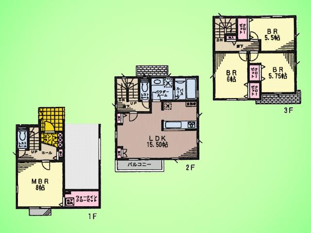 Floor plan. (Building 2), Price 47,800,000 yen, 4LDK, Land area 70.11 sq m , Building area 105.98 sq m