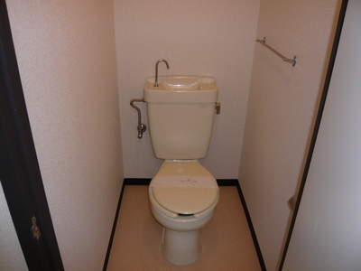 Toilet. It has become a comfortable space in another bus toilet. 