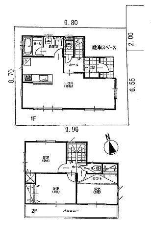 Floor plan. 23.8 million yen, 3LDK, Land area 85.14 sq m , Building area 84.45 sq m
