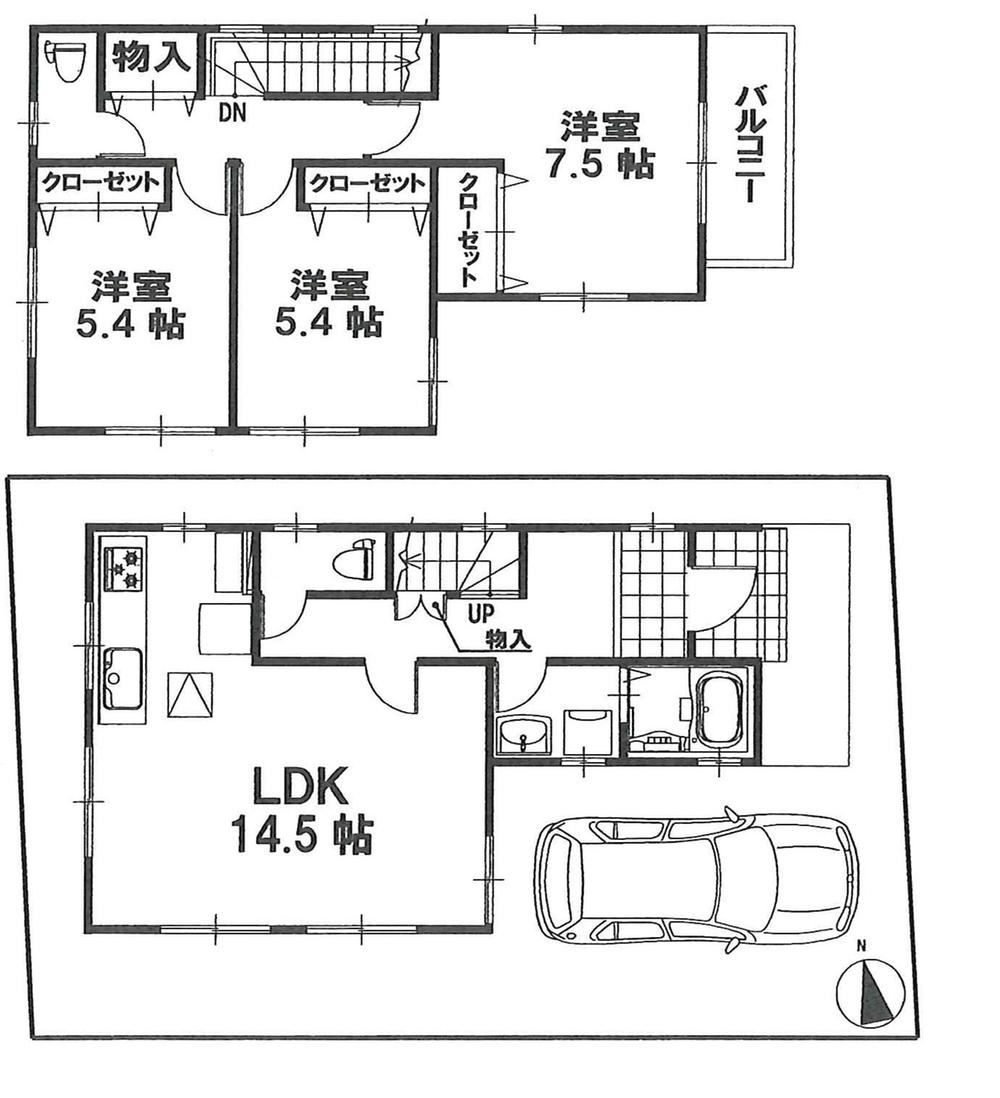 Floor plan. (NO.2), Price 23,100,000 yen, 3LDK, Land area 91.61 sq m , Building area 83 sq m