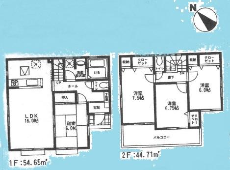 Floor plan. (1 Building), Price 27,800,000 yen, 4LDK, Land area 170.15 sq m , Building area 99.36 sq m