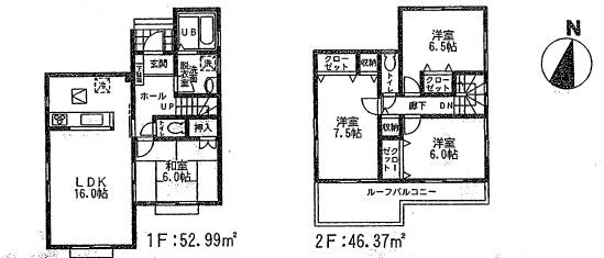 Floor plan. (Building 2), Price 18,800,000 yen, 4LDK, Land area 151.43 sq m , Building area 99.36 sq m