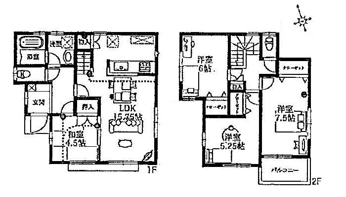 Floor plan. (1 Building), Price 26.2 million yen, 4LDK, Land area 143.22 sq m , Building area 95.43 sq m