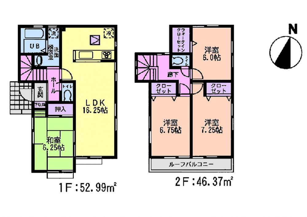 Floor plan. (Tsukahara second term 2 Building), Price 20.8 million yen, 4LDK, Land area 123.78 sq m , Building area 99.36 sq m