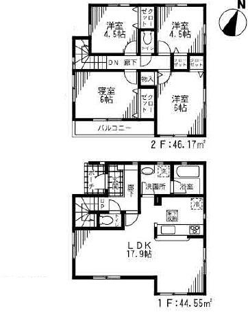 Floor plan. (Building 2), Price 22,800,000 yen, 4LDK, Land area 167.52 sq m , Building area 93.14 sq m
