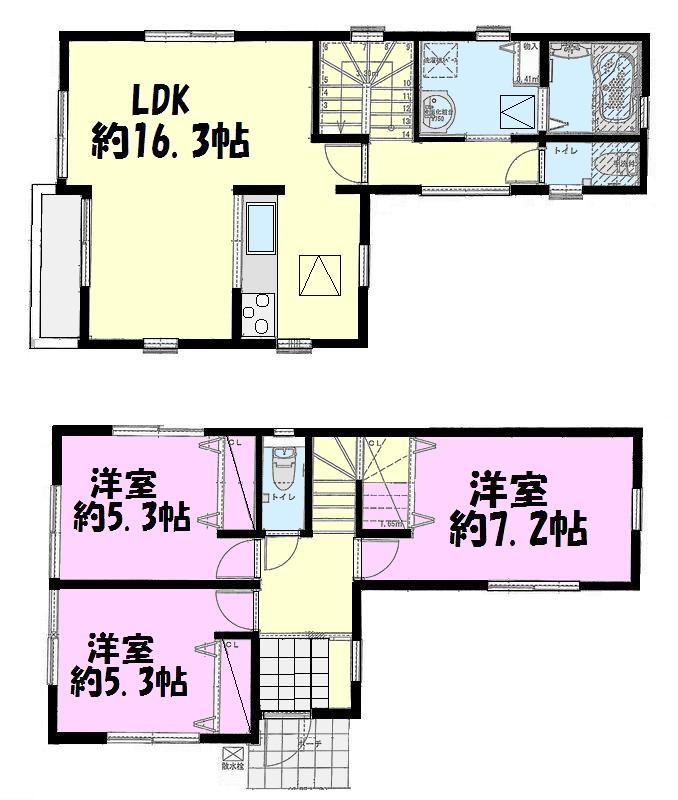 Floor plan. 24,800,000 yen, 3LDK, Land area 89.91 sq m , Building area 84.87 sq m 2 Building Floor