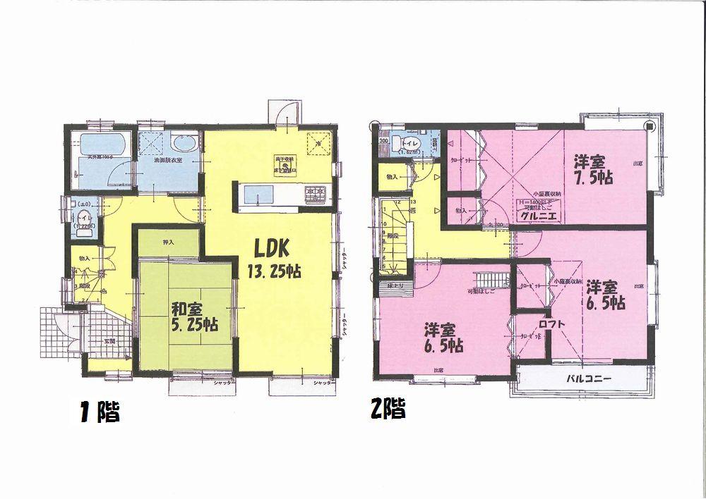 Floor plan. 18,800,000 yen, 4LDK, Land area 121.84 sq m , Building area 113.71 sq m 4LDK type. Storage also is rich because there is a loft and Grenier. 
