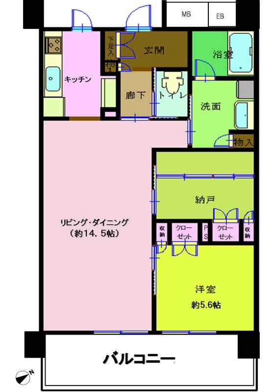 Floor plan. 1LDK+S, Price 15.5 million yen, Occupied area 65.28 sq m , Balcony area 12.99 sq m