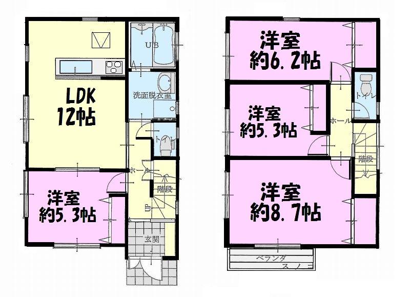 Floor plan. 21,800,000 yen, 4LDK, Land area 96.73 sq m , Building area 90.25 sq m have each room storage.