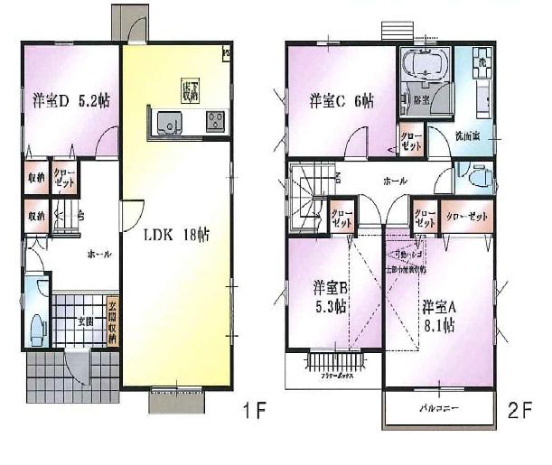 Floor plan. 46,800,000 yen, 4LDK + S (storeroom), Land area 135.64 sq m , Building area 105.98 sq m