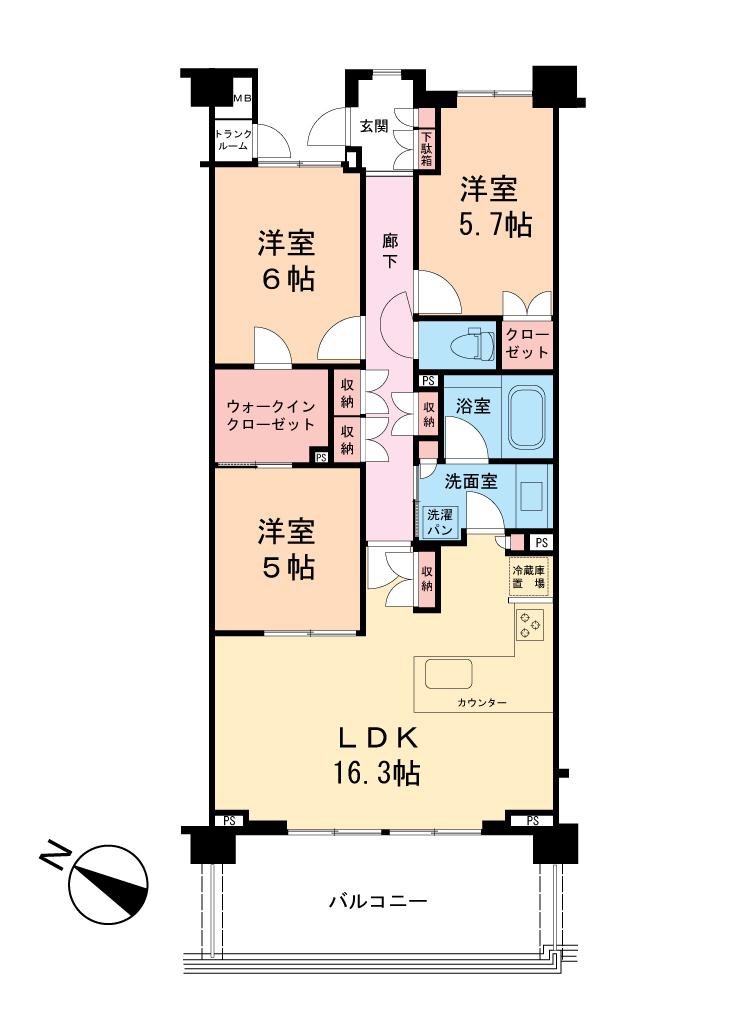 Floor plan. 3LDK, Price 33,800,000 yen, Occupied area 78.25 sq m , Balcony area 15.25 sq m