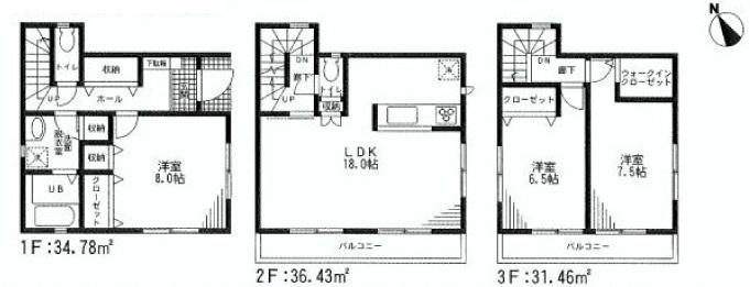 Floor plan. 29,800,000 yen, 3LDK + S (storeroom), Land area 91.5 sq m , Building area 102.67 sq m floor plan