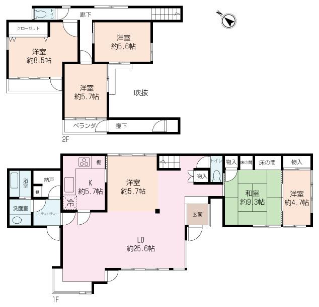 Floor plan. 44,800,000 yen, 5LDK, Land area 385.67 sq m , There is a large atrium in the building area 157.33 sq m living