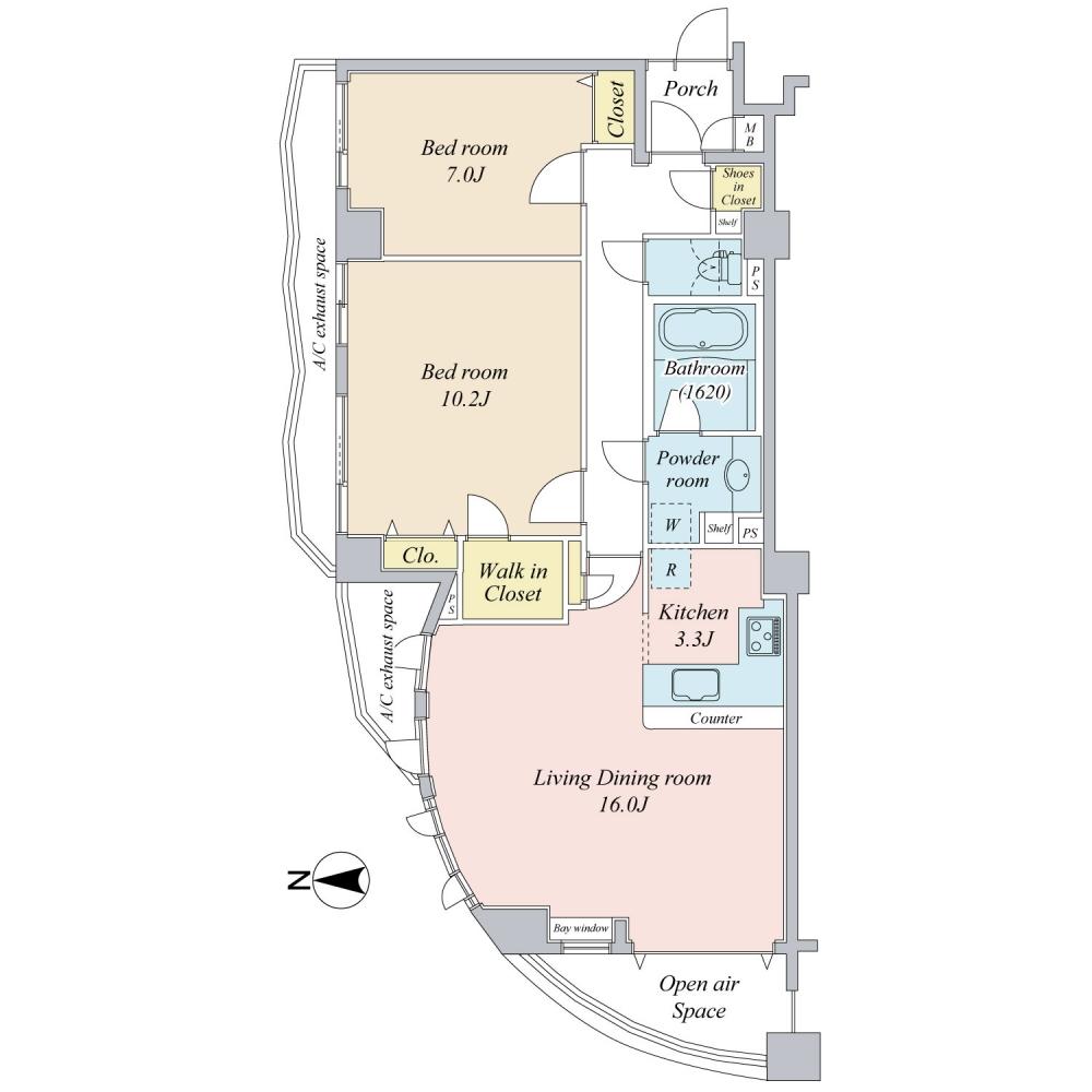 Floor plan. 2LDK, Price 35,800,000 yen, Occupied area 83.57 sq m , Balcony area 6.01 sq m