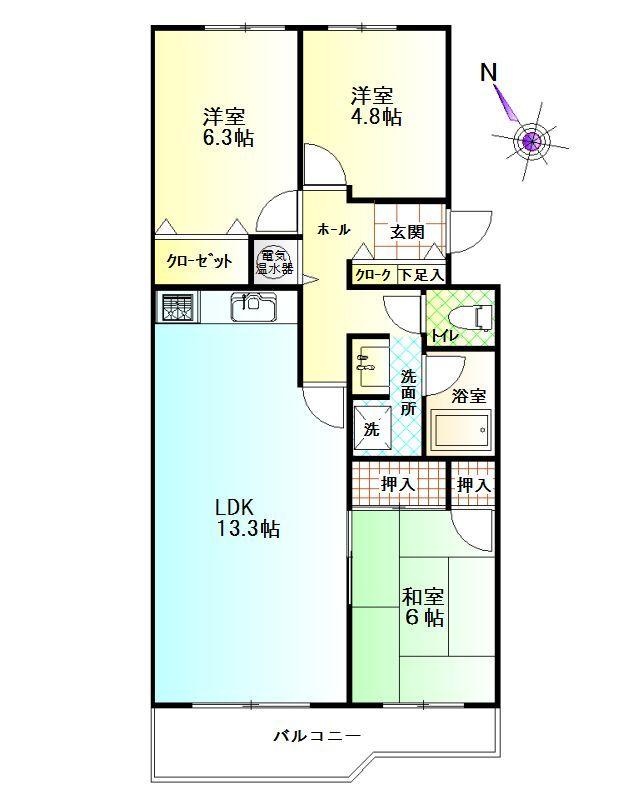 Floor plan. 3LDK, Price 8.5 million yen, Occupied area 74.61 sq m , Balcony area 7.68 sq m