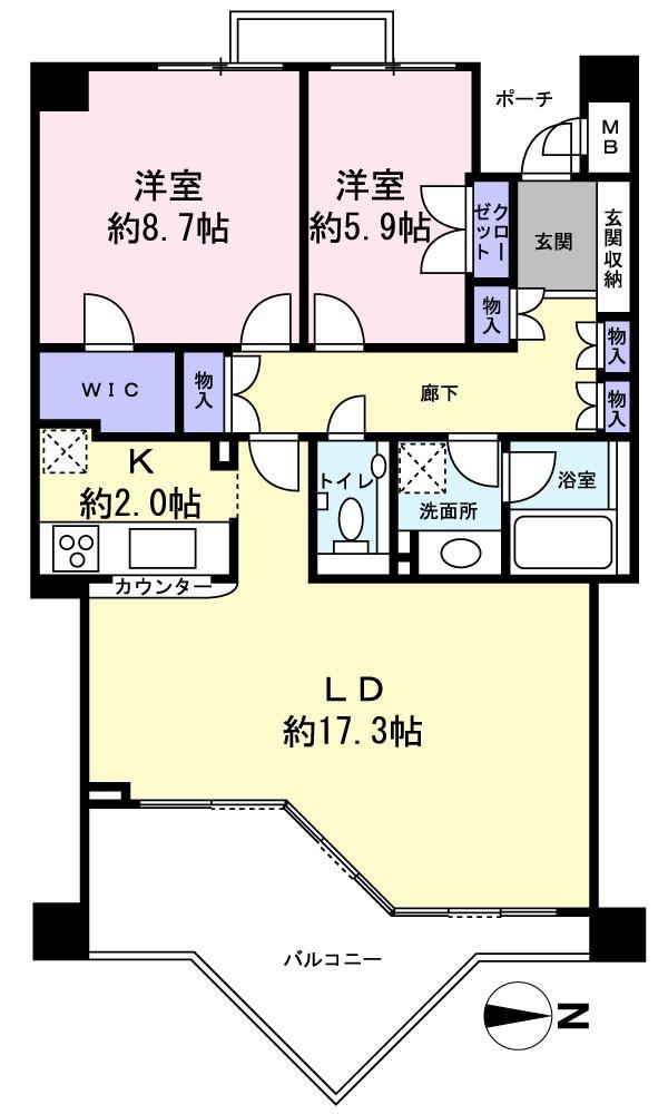 Floor plan. 2LDK, Price 24,800,000 yen, Occupied area 82.37 sq m , Balcony area 12.48 sq m