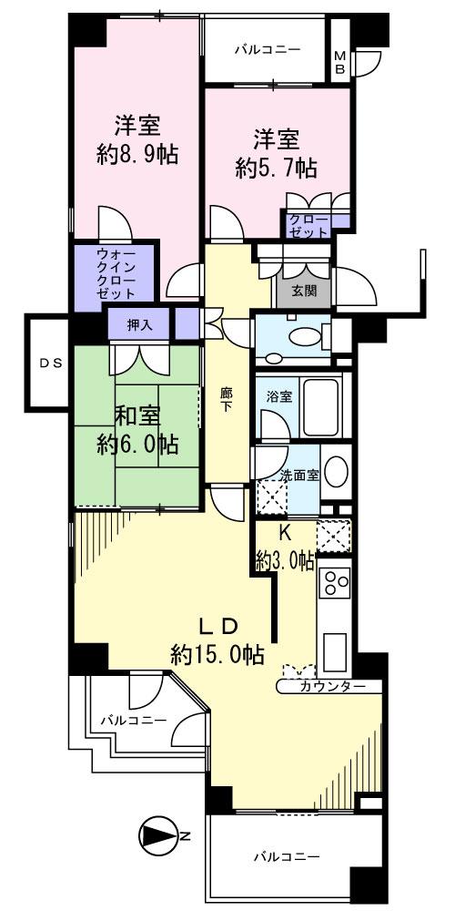 Floor plan. 3LDK, Price 25,800,000 yen, Occupied area 87.64 sq m , Balcony area 13.28 sq m