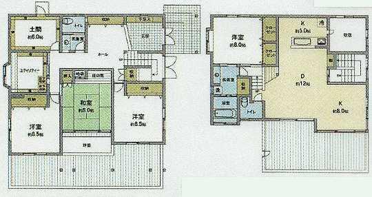 Floor plan. 72 million yen, 4LDK + 2S (storeroom), Land area 345.78 sq m , Doma and utilities in the building area 185.49 sq m All rooms 8 pledge more than there 6 Pledge