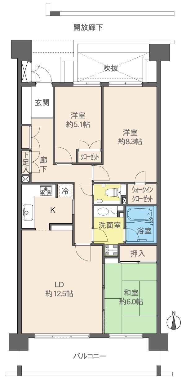 Floor plan. 3LDK, Price 27,800,000 yen, Occupied area 83.64 sq m , Balcony area 12.24 sq m