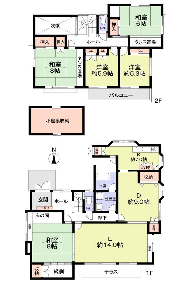 Floor plan. 32,800,000 yen, 5LDK, Land area 304.39 sq m , Building area 145.74 sq m