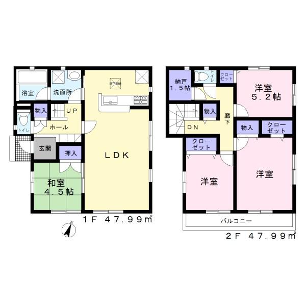 Floor plan. (1 Building), Price 29,800,000 yen, 4LDK+S, Land area 123.85 sq m , Building area 95.98 sq m