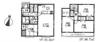 Floor plan. (1 Building), Price 24,300,000 yen, 4LDK, Land area 108.11 sq m , Building area 96.04 sq m