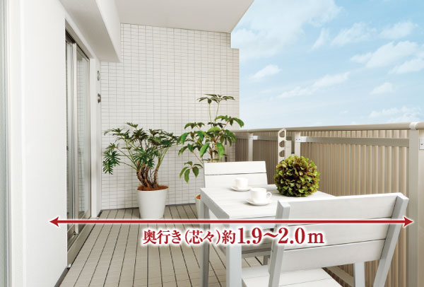 Living.  [balcony] Depth (core people) about 1.9 ~ Wide 2.0m balcony. It spreads living fun of gardening, etc..