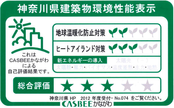 Building structure.  [CASBEE Kanagawa] Based on the efforts of building global warming plan that building owners to submit in Kanagawa Prefecture, It is evaluated in five steps for the two priority issues (young leaves mark) and overall rating (star mark).  ※ For more information see "Housing term large Dictionary"