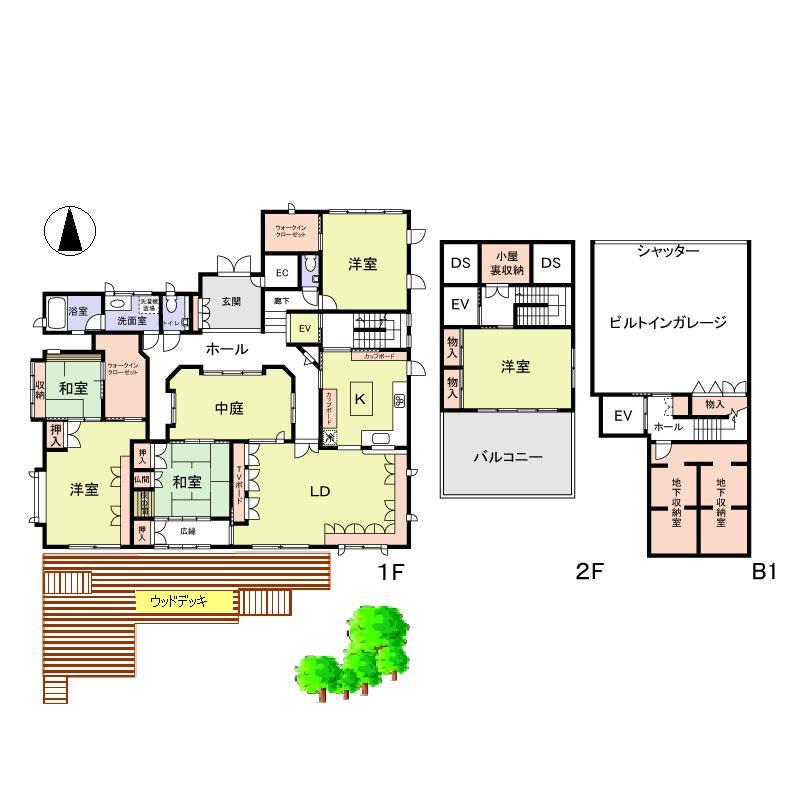 Floor plan. 100 million yen, 5LDK, Land area 612.83 sq m , Building area 306.56 sq m 5LDK + WIC2 place + SIC + built-in garage + underground storage