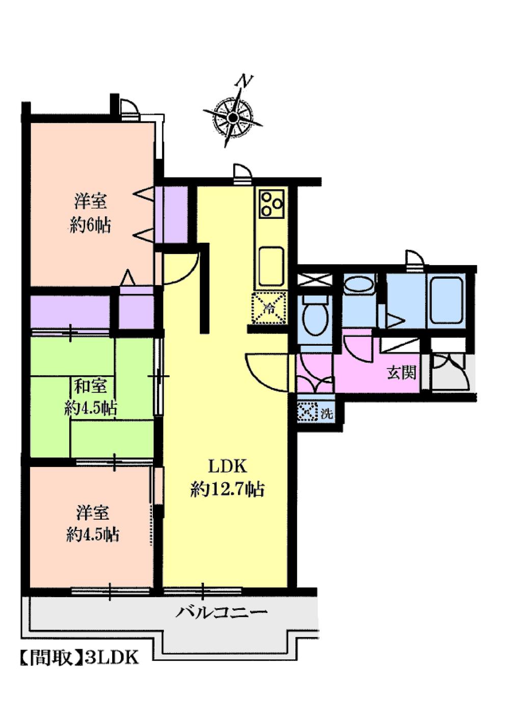 Floor plan. 3LDK, Price 8.8 million yen, Occupied area 59.85 sq m , Balcony area 6.48 sq m   [303 Room No.]