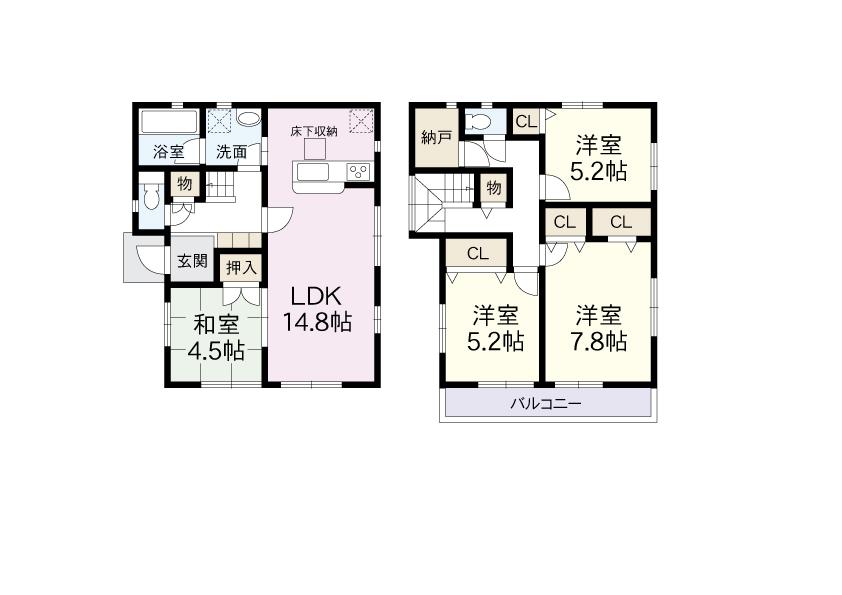 Floor plan. (1 Building), Price 32,800,000 yen, 4LDK+S, Land area 123.85 sq m , Building area 95.98 sq m