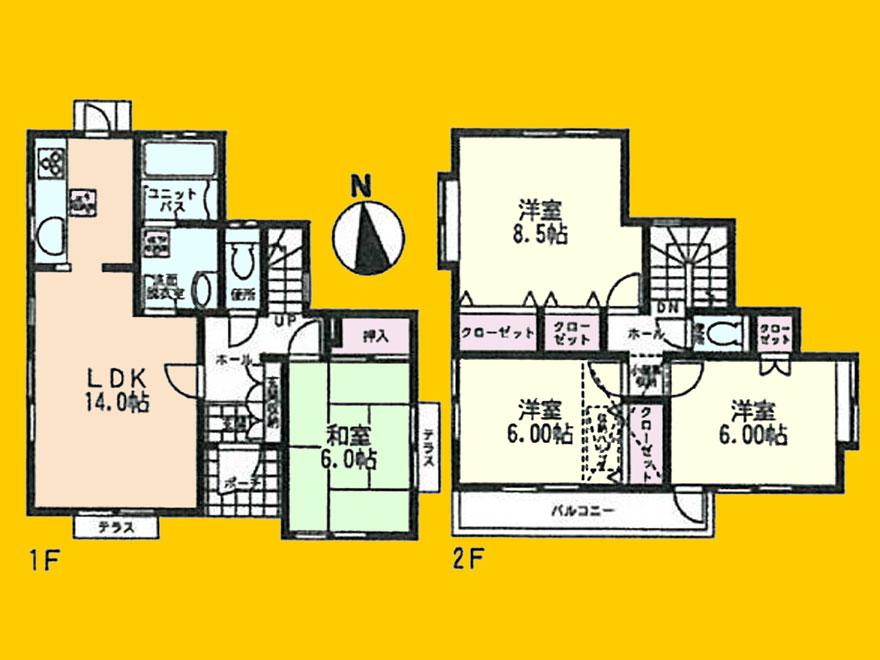 Floor plan. (6 Building), Price 30.5 million yen, 4LDK, Land area 121.27 sq m , Building area 96.88 sq m
