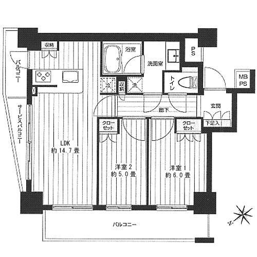 Floor plan. 2LDK, Price 31,800,000 yen, Occupied area 60.14 sq m