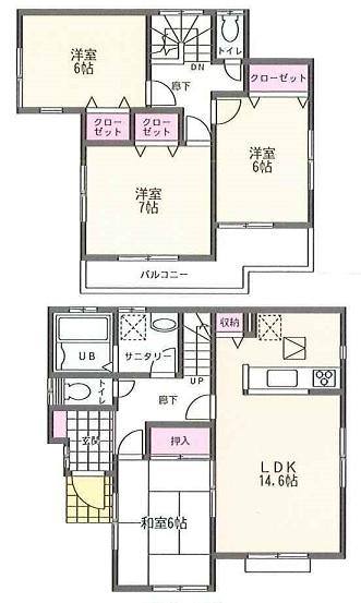 Floor plan. (1 Building), Price 21,800,000 yen, 4LDK, Land area 104.53 sq m , Building area 97.29 sq m
